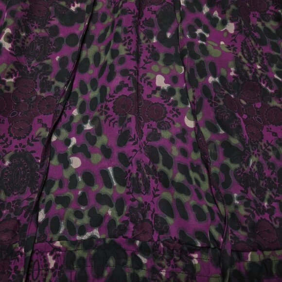Apostrophe Top Women Medium Purple Leopard Floral Sheer Bell Sleeve Boho Peasant - Picture 9 of 12